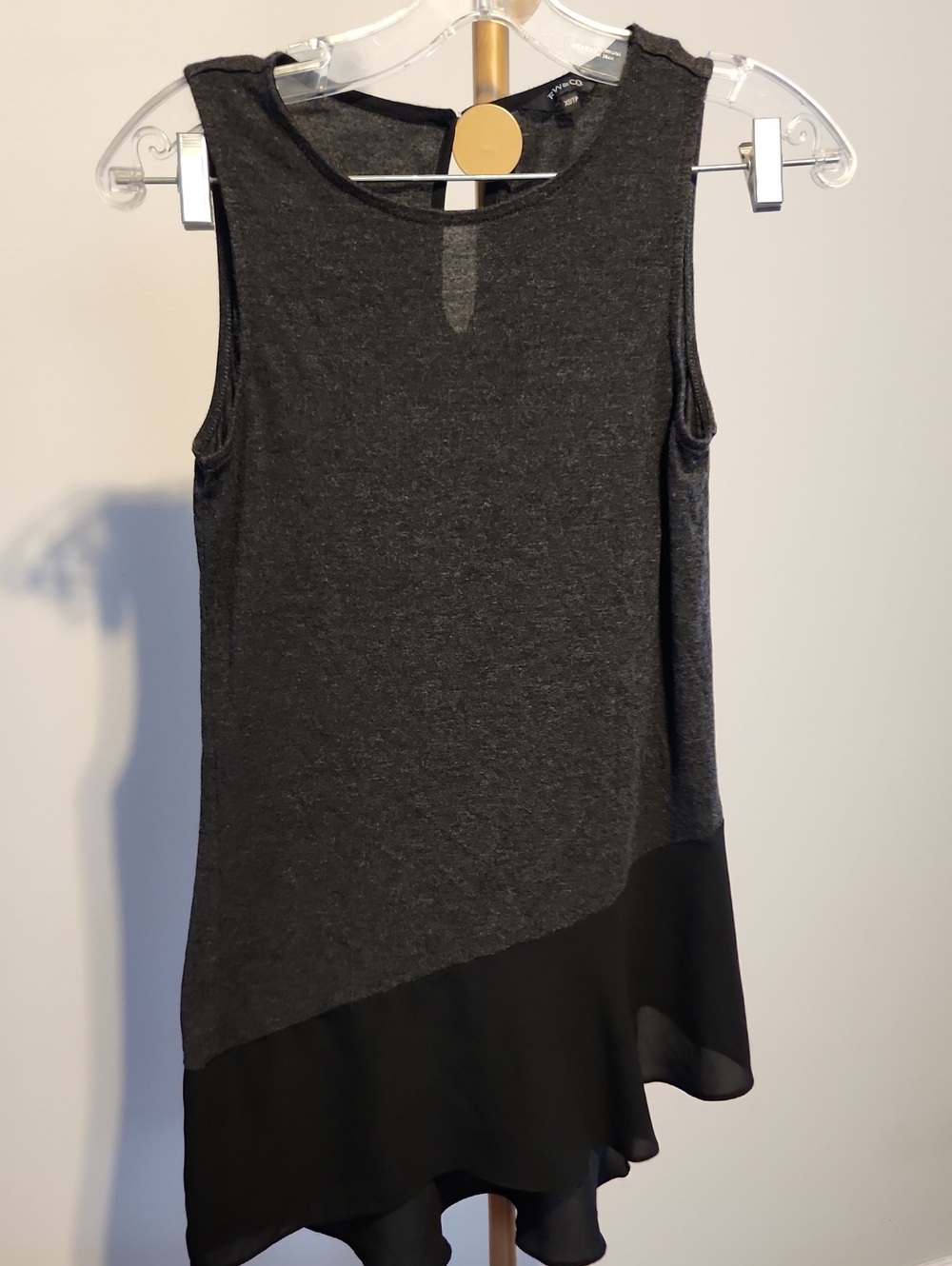RW&CO. Charcoal Gray Sleeveless Asymmetrical Hem Dress with Black Panel